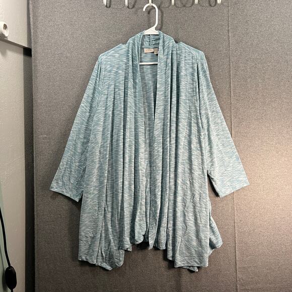 LOGO by Lori Goldstein Slub Knit Open Front Cardigan Ocean Breeze, X-Large - Picture 1 of 10